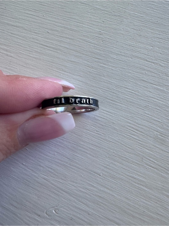 Jewelry - S925 'til death' Black and Silver Ring